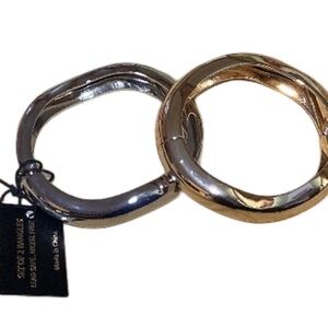 House of Harlow Set of 2 Bangle Clamper Bracelets, Gold & Silver, Wavy Design